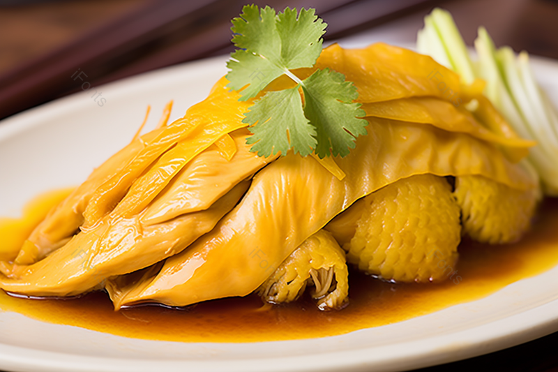 白色餐盘里的美食白切三黄鸡,高清,摄影图,摄影图片,图片大全,摄影图免费下载